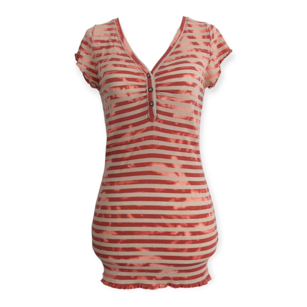 Y2K Coral Burnout Stripe Knit Baby Tee